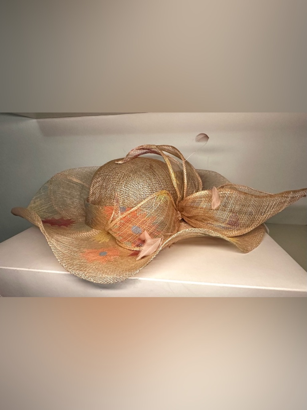 Elegant Gold Wide-Brim Sinamay Hat